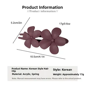Detailed size chart for the dual flower matte hair claw clip with accurate dimensions