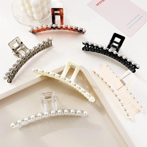Große Künstliche Perle Strass Haarklammer Für Damen Acryl Shark Clip Koreanischen Stil Elegante Haar-Accessoires Rutschfeste Haarklemme