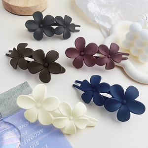 Matte flower duckbill hair clips in five colors including cream and burgundy for women