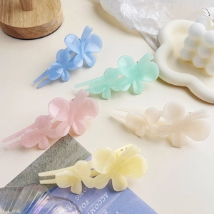 Matte jelly-colored double butterfly hair clips in five pastel shades for women