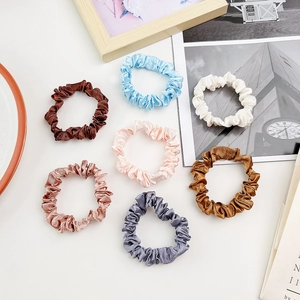 Solid Color Satin Scrunchies Elegant Pleated Hair Rings Soft Silk Feel Ponytail Holder Fashion Hair Accessories For Women