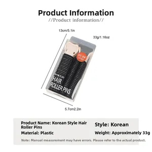 Detailed size specifications for Korean hair root rollers with pink clips and black nylon