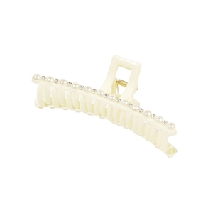 Eleganter cremefarbener Perlen-Haarclip mit Strasssteinen und goldener Metallfeder