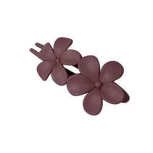 Frosted plum purple double flower hair clip with elegant matte resin finish for women