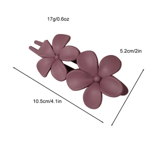 Matte mauve double flower hair clip for women with 10.5cm length and resin texture