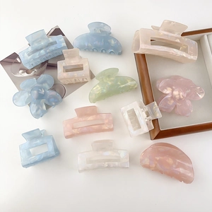Korean Style Acrylic Hair Claw Clips Macaron Colors Marble Texture Geometric Floral Strong Hold Hair Styling Accessory For Women