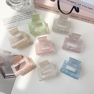 Detailed set of 8 acrylic hair clips in Morandi colors with marble texture for styling