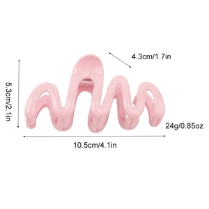 Light pink wave shaped hair claw clip with size dimensions in minimalist style