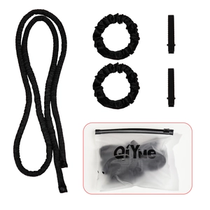 Detailed black satin heatless hair curler set with scrunchies and clips in a storage bag
