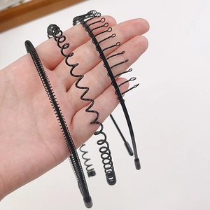 Lot de 3 serre-têtes noirs ondulés en métal pour sport et coiffure avec design antidérapant