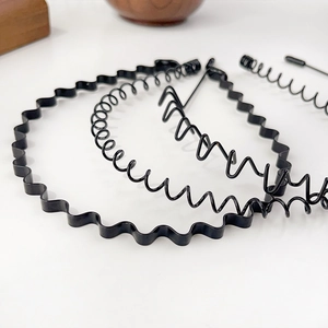 Lot de trois serre-têtes noirs en métal ondulé et spirale pour hommes et femmes tendance