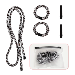 Leopard print heatless hair curler set with clips and scrunchies in a storage bag