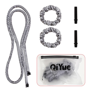 Gray heatless hair curler set with satin rod, scrunchies and clips in a frosted storage bag