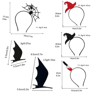 Detailed Halloween headband collection featuring spider webs, wizard hats, and bats