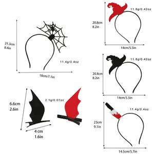 Size chart for Halloween headbands showing precise dimensions and weights for each festive accessory