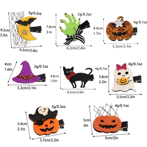 8-piece Halloween hair clip set with glitter pumpkins, bats, and ghosts for party festive decor