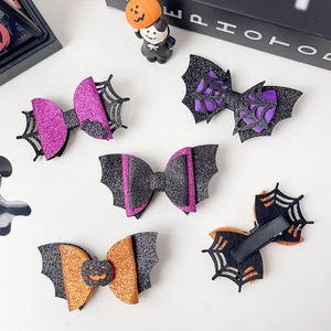 Halloween bow hair clips set with pumpkin, bat and spider web patterns for women