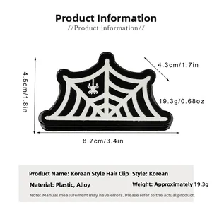 Pince à cheveux toile d'araignée avec pendentif araignée et mesures de taille précises