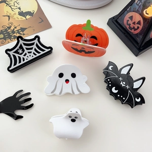 Pince à Cheveux Halloween Dessin Animé pour Femmes Citrouille Chauve-souris Fantôme Toile d'araignée Plastique Barrette de Fête Festive