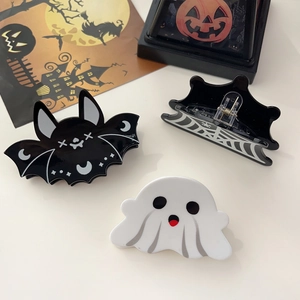 Lot de pinces à cheveux Halloween avec chauve-souris noire, fantôme blanc et toile