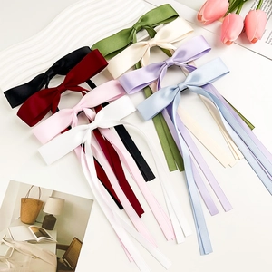 Elegant Satin Ribbon Bow Hair Clip Sweet Long Streamer Duckbill Clip Solid Color Headwear Accessories For Women Lady Daily Party Date