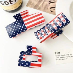 Pince à Cheveux Drapeau USA Acrylique Étoiles Rayures Grandes Moyennes Petites Pinces à Cheveux Femmes Accessoires Fête Indépendance
