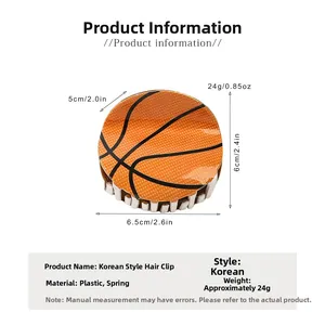 Especificaciones detalladas de tamaño para pinza de pelo creativa de 6,5 cm estilo baloncesto