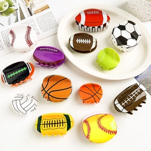 Pinzas para el Cabello de Acrílico Forma de Pelota Deportiva Fútbol Baloncesto Rugby Tenis Accesorios Creativos Mujer