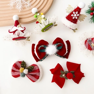 Handmade Christmas Hair Clips For Women Kids Cloth Bows Mini Santa Hats With Bells Snowflake Holiday Party Hair Accessories