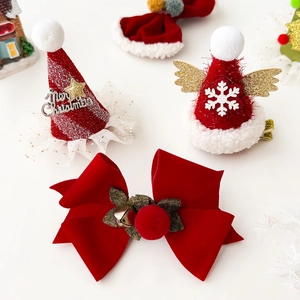 Festive Christmas hair accessory set with red glitter hat, velvet bow, and angel wings
