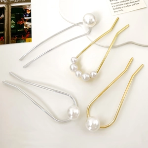 Pic à Cheveux Élégant en U avec Faux Künstliche Perle pour Femmes Fourche à Cheveux en Alliage Style Chinois Minimaliste Coiffe Mariage