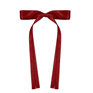 Elegant wine red sparkly bow hair clip with long ribbons and shimmering satin finish