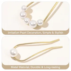 Set d'épingles à cheveux en métal doré en U avec perles minimalistes pour chignons élégants