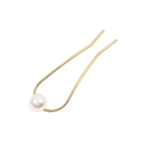 Épingle à cheveux élégante en forme de U dorée avec une perle blanche pour chignon chic