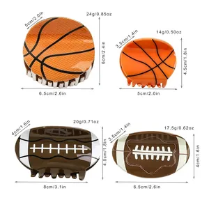 Pinzas para el cabello creativas de acrílico con diseño de baloncesto y rugby en dos tallas