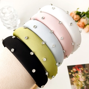 Korean Style Padded Satin Headband With Rhinestone High Top Sponge Hair Hoop Fashion Hair Accessories For Women Party