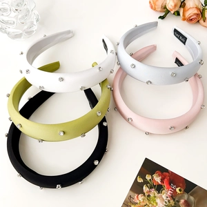 Set of 5 thick padded sponge headbands with rhinestones in assorted soft colors