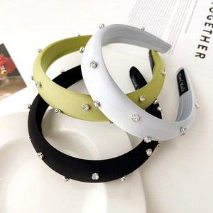 Three-piece set of padded sponge headbands with sparkling rhinestones in black, green and silver