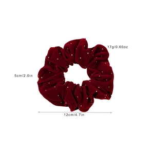 Chouchou élégant en velours bordeaux avec strass, accessoire cheveux de 12 cm de diamètre