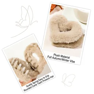 Graziosa pinza per capelli a cuore in peluche kaki con molla in metallo per acconciature
