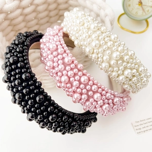 Baroque Thickened Sponge Headband With Faux Artificial Pearls Elegant Wide Padded Hairband Retro Hair Hoop For Women Hair Accessories