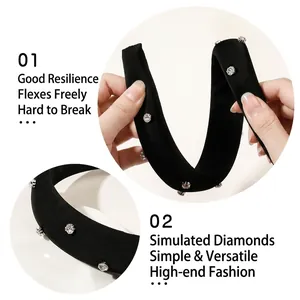 Sparkling rhinestone headband with high flexibility and elegant black matte fabric