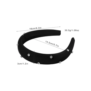 Sparkling rhinestone padded headband in black fabric with 3cm thick sponge for volume