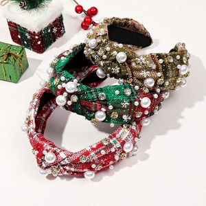Serre Tête De Noël En Tissu Noué Avec Décoration De Strass Et Künstliche Perles Pour Femmes Père Noël Festif Flocon De Neige Hiver Coiffure
