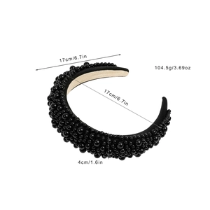 Puffy black Baroque pearl headband with sponge base, wide fashion hair accessory for women