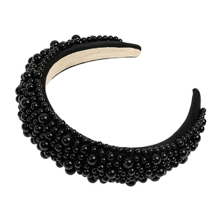 Baroque wide black sponge headband with clustered pearls for high skull top styling
