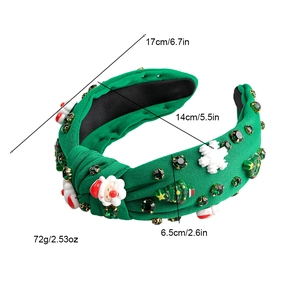 Serre-tête de Noël vert à nœud avec motifs Père Noël, flocons et pierres brillantes
