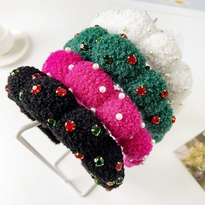 Chic plush velvet headbands with pearls and rhinestones in various trendy colors
