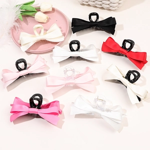 Grande Pince à Cheveux avec Nœud en Ruban de Satin pour Femmes Élégant Nœud Double Couche Accessoires de Cheveux