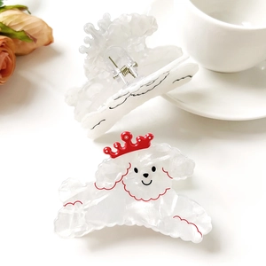 Set de pinzas para el pelo de caniche blanco con elegante fondo floral para mujeres